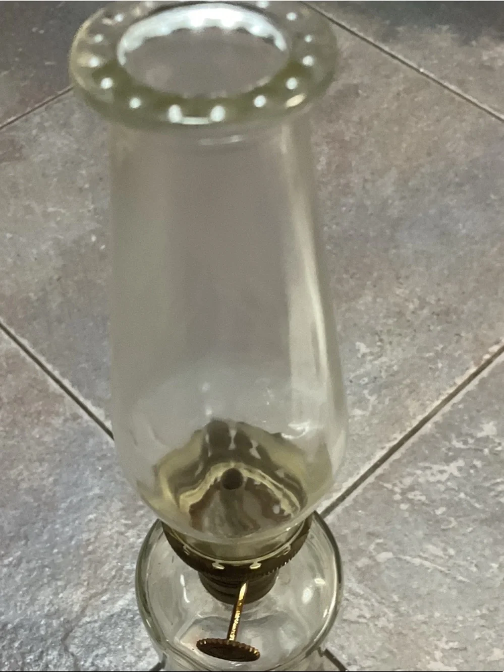 Clear Glass Oil Lamp with Brass Accents - Clear